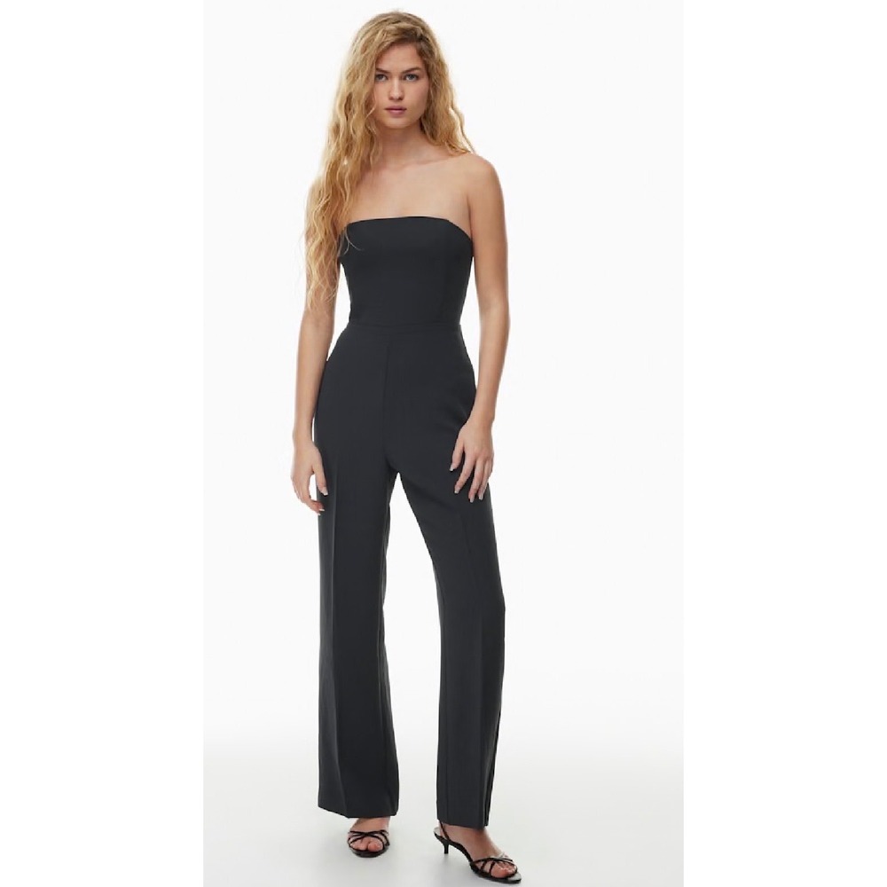 Aritzia Wilfred Black Strapless Endless Jumpsuit Pleated Front Smocked Bak Sz 0